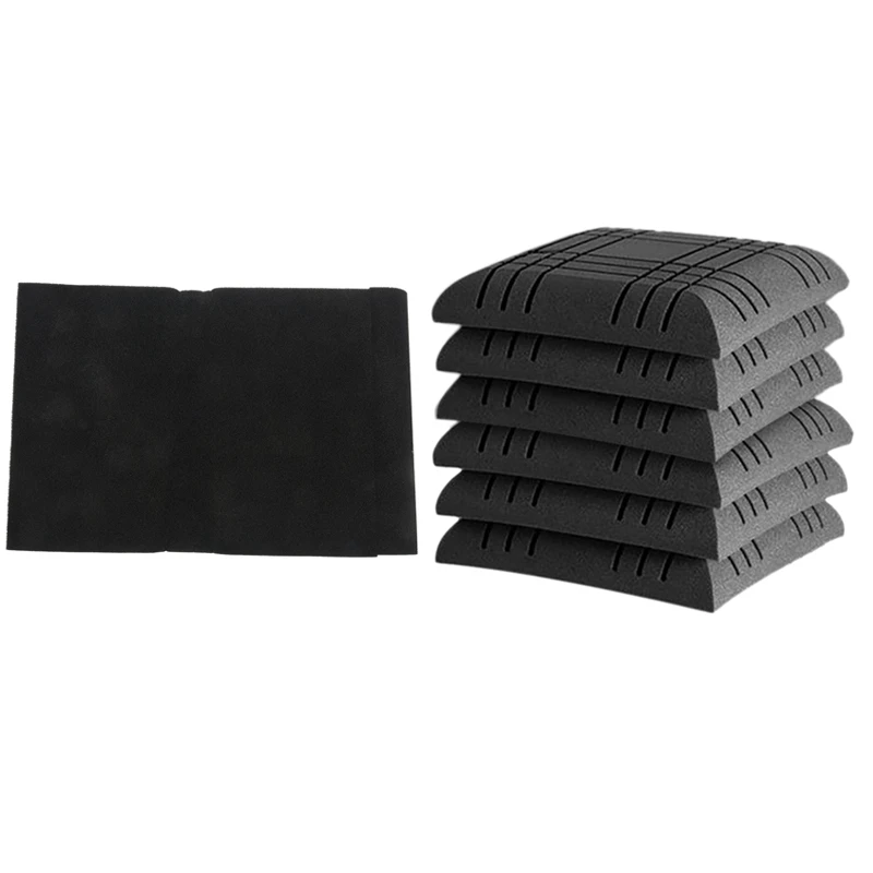 

2Pcs Sponge Studio Monitor Speaker Foam Isolator Pads & 6x Acoustic Panels Line Design Sound Proof Padding Decorative