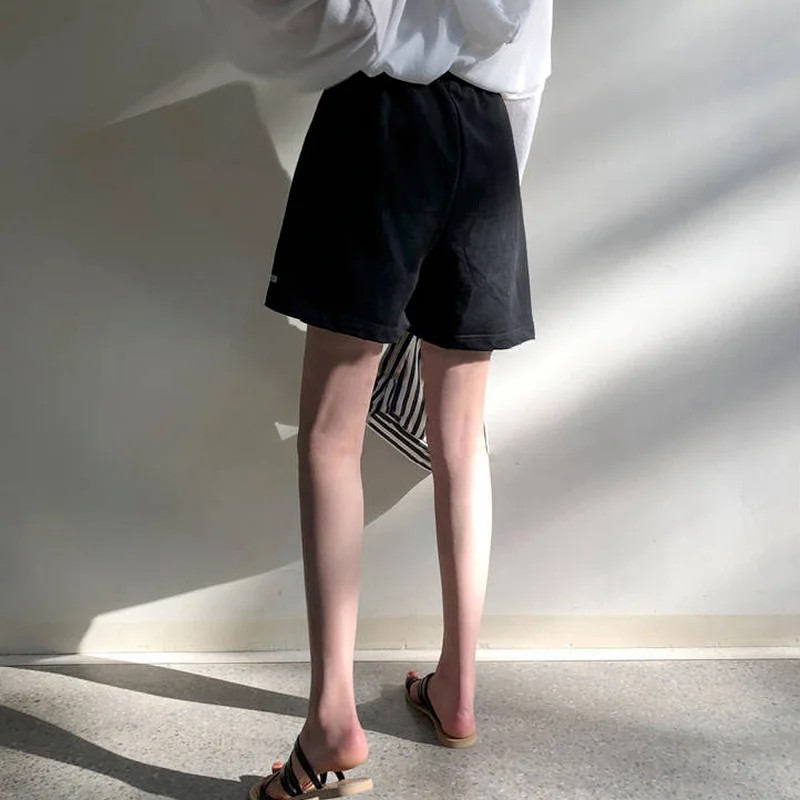 

Embroidery-Letter Shorts Women High Waist Loose Wide Leg Drawstring Simple All-match Summer New Fashion Mujer Soft Trousers Chic
