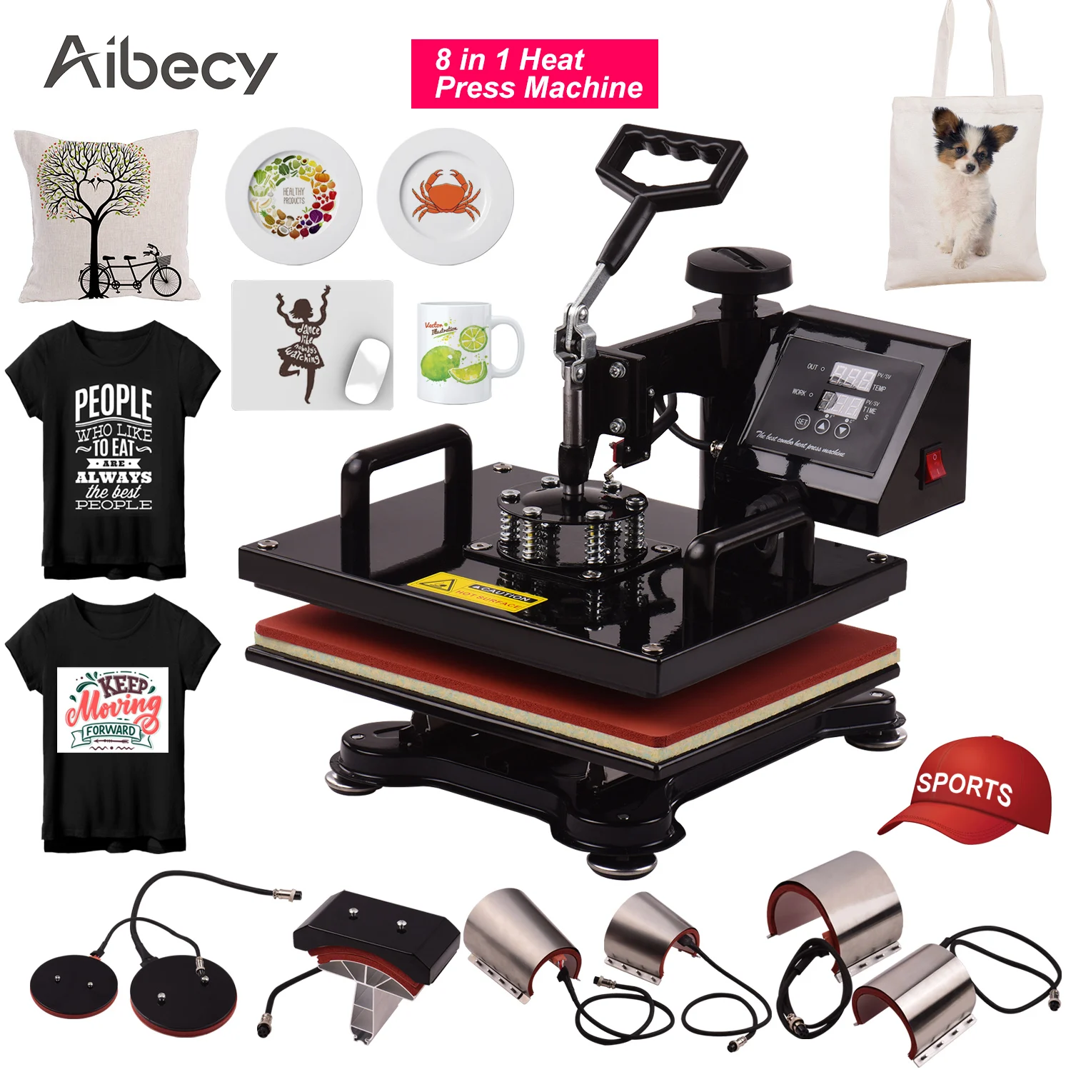 Aibecy 8 в 1 многофункциональная комбо 12x15 дюймов цифровой термопресс машина для