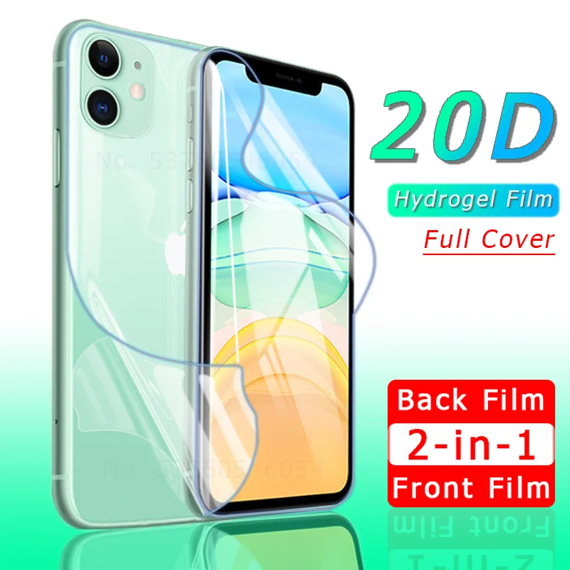 Передняя + задняя Гидрогелевая пленка 20D для iPhone SE 2020 11 Pro Max защитная экрана X XR XS 6 6S