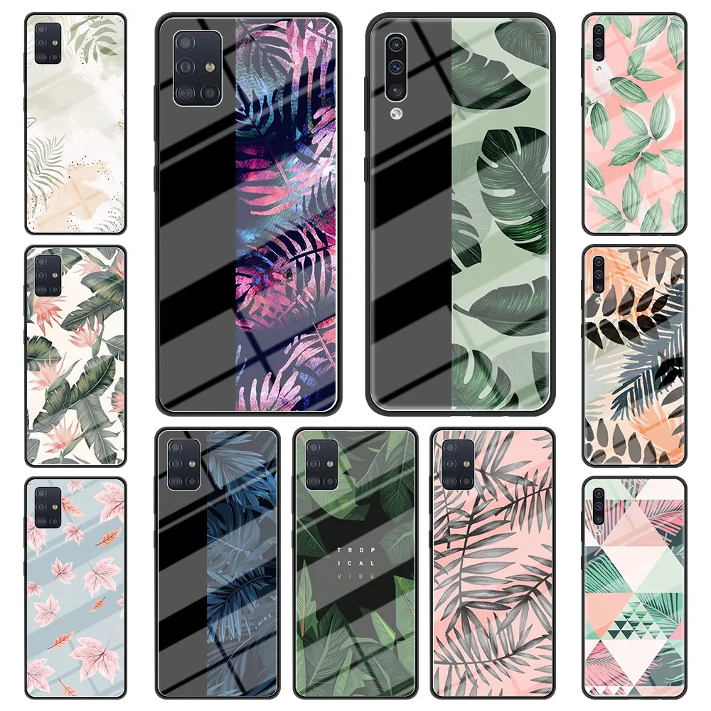 Банановых листьев шаблон тропическом стекло чехол для Samsung Галактики A50 A70 A51 A71 A10