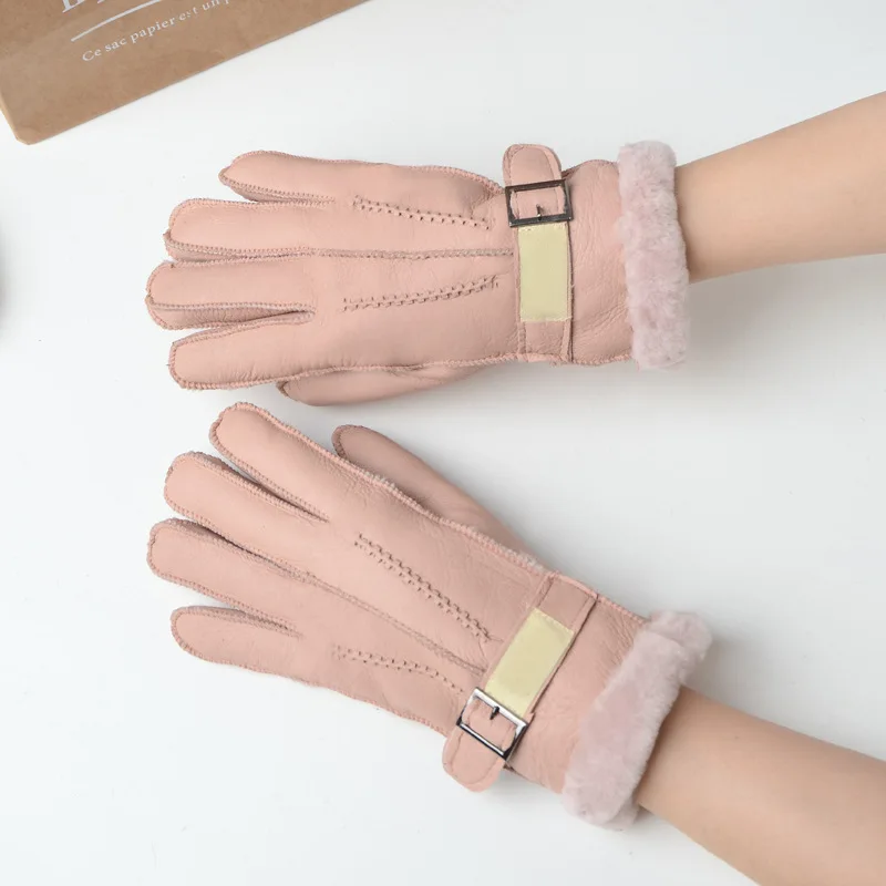 Fashion sheepskin wool gloves ladies winter warm outdoor riding points sheep fur one leather HN283 | Аксессуары для одежды