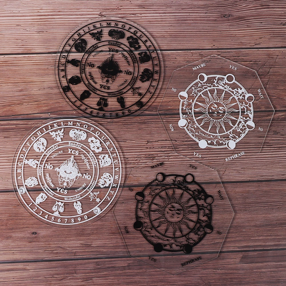

Acrylic Pendulum Board Divination Message Wooden Carven Board Metaphysical Altar with Stars Sun Moon for Coasters Wall SignDecor