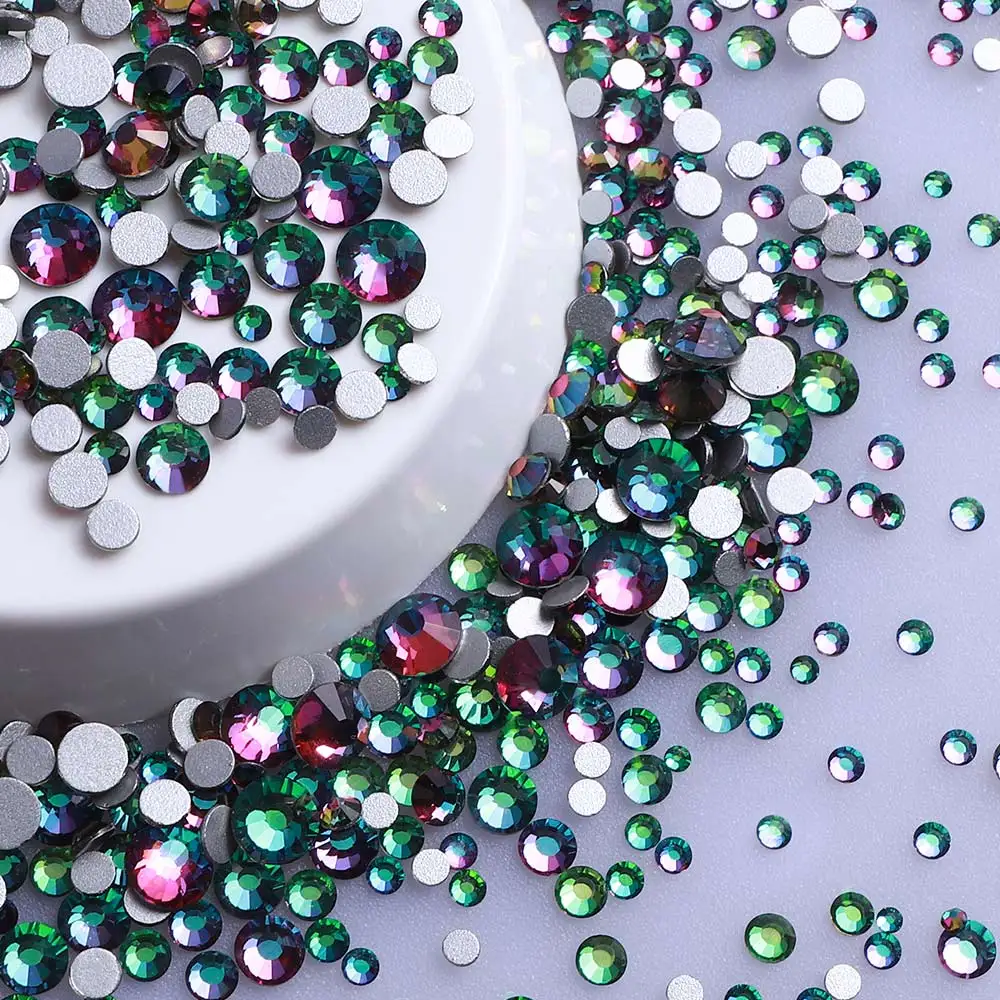 

Volcano Blue Red Green Flare Non-HotFix Mix Size Flatback Rhinestones Silver Base Crystal Strass for 3D Nail Art DIY Decor Stone