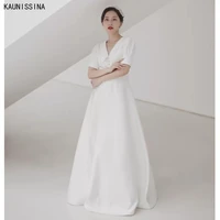 kaunissina a line wedding dress for bride short sleeve v neck open back robe de mariee plus women white simple wedding gowns
