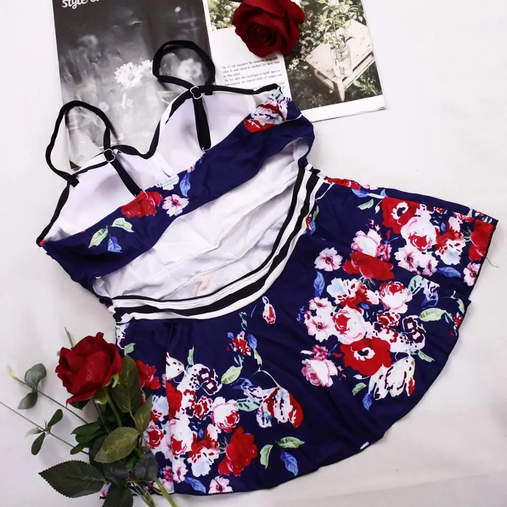 Бикини пуш-ап с цветочным принтом и оборками на подоле женский купальник из двух