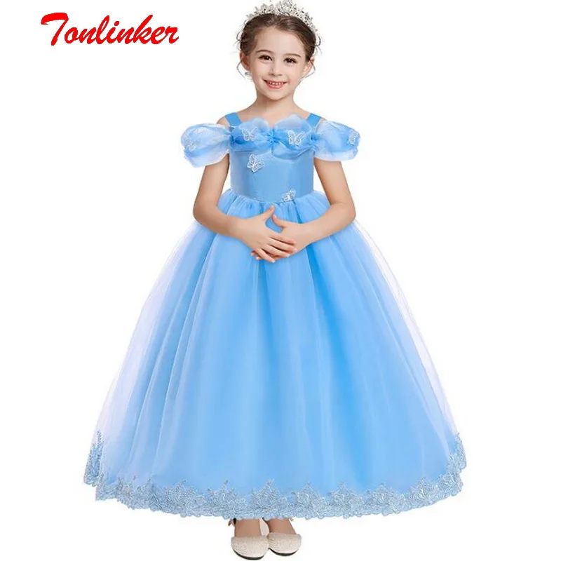 Костюм принцессы для девочек Длинные Платья с цветочным бантом и пышными