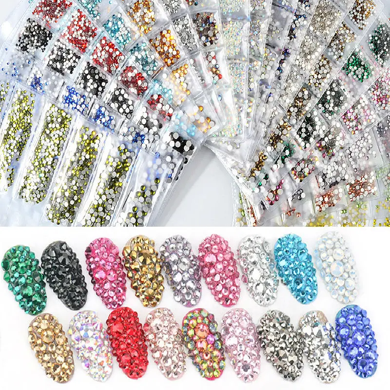 All Colors SS3-SS10 Mix Sizes Crystal Glass Non Hotfix Rhinestone Glitter Strass Glue On Rhinestone for Nail Art Decorations images - 6