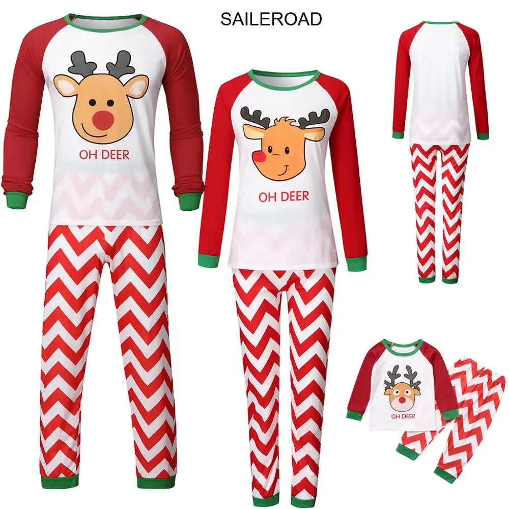 

TUONXYE Family Matching Christmas Wavy stripe Deer Pajamas Sets for Parent-child Outfit Xmas Kids Homewear New Year's Outfits