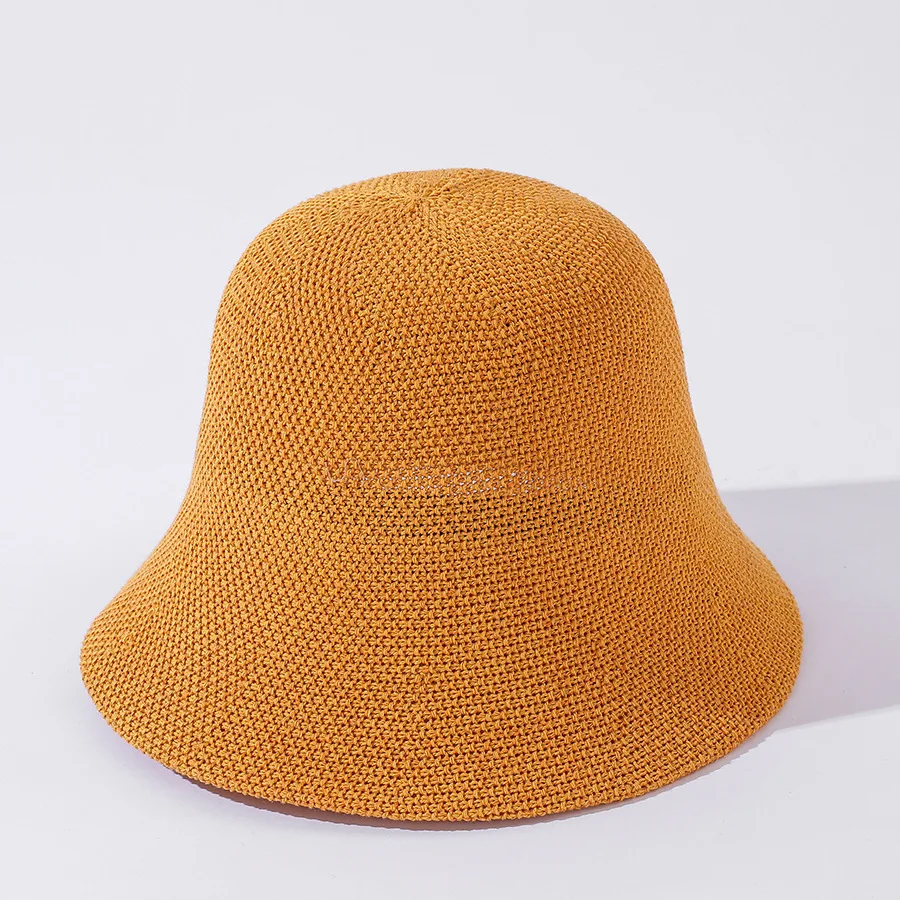 

COKK Bucket Hat Women Knitting Breathable Sunshade Summer Hat Female Korean Fisherman Cap Vintage Solid Color