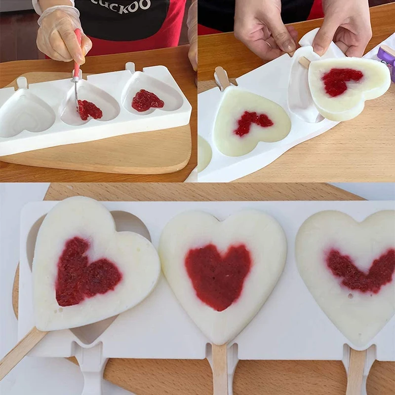 

Silicone Ice Cream Molds 4 Cell Heart Shaped Tray Food Safe Popsicle Maker DIY Homemade Freezer Ice Lolly Mould Home Kitchen