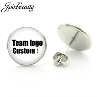 joinbeauty charm custom team logo custom photo stud earrings glass cabochon jewelry for team souvenir gift na01