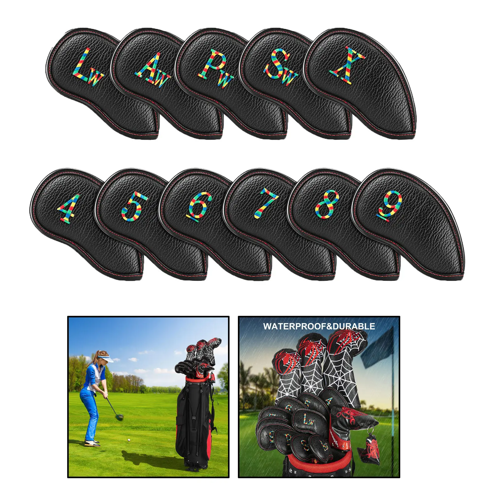 

Embroideried Golf Irons Headcovers 11PCS Club PU Leather Training Equipment