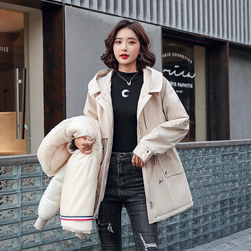 2021 Winter Coat Women fur collar Winter Jacket Women Cotton padded Parka Outwear Hooded Colors Solid Female Jacket Coat