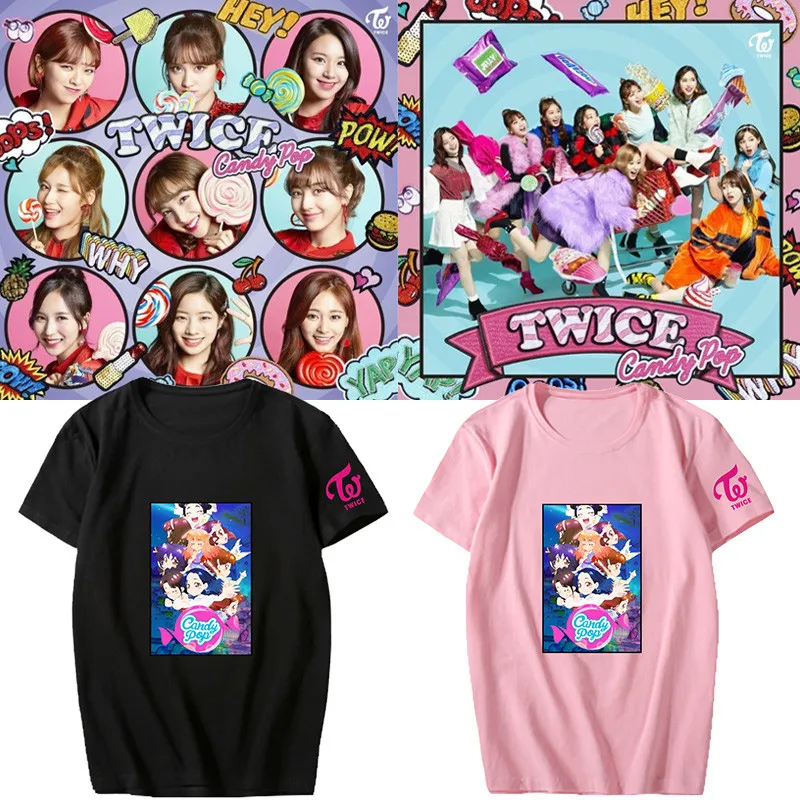 

KPOP Korean Fashion TWICE New Album Candy Pop Lovely Cartoon Cotton Tshirt K-POP Harajuku Streetwear T Shirts T-shirt Dropship