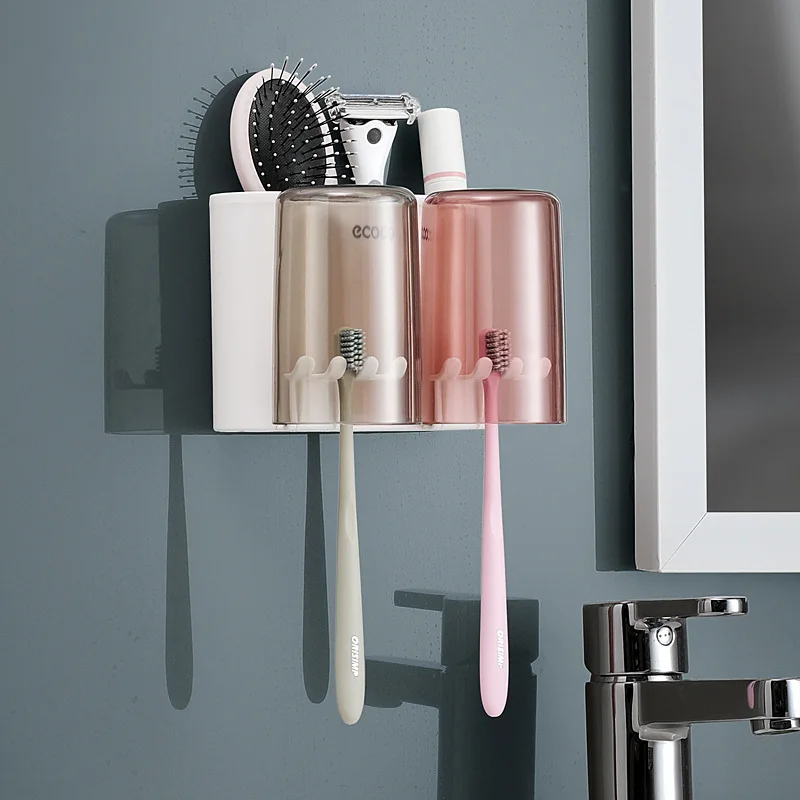 

Toothbrush Rack Punch-free Mouthwash Cup And Toothbrushing Cup Wall-mounted Bathroom Wall-mounted Storage Box