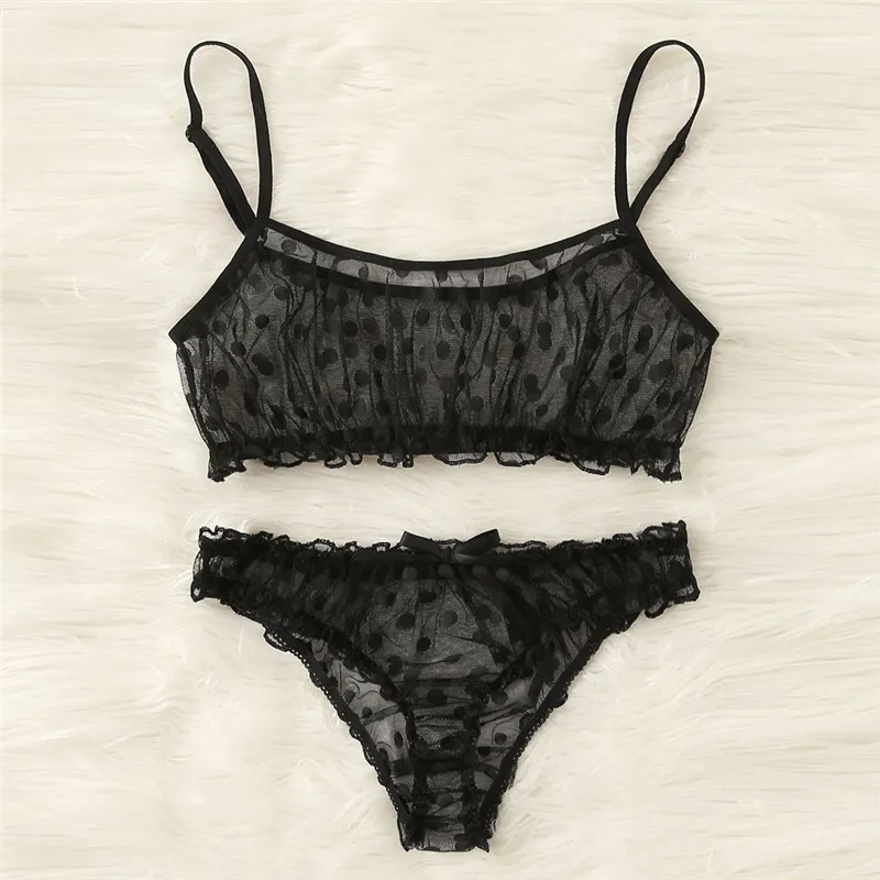 Женское сексуальное нижнее белье сетчатый бюстгальтер в горошек с бантом Ночное