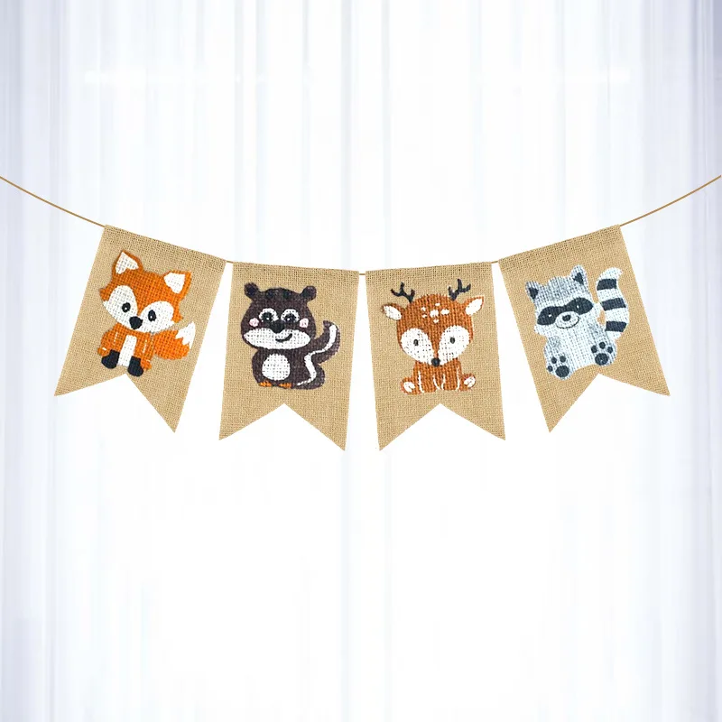Jungle Animal banner Pennant Woodland Fox Squirrel Deer Raccoon Garland Bunting for Baby Shower Kids Birthday Party Decorations | Дом и сад