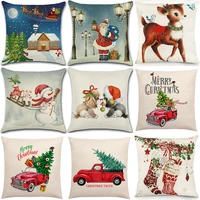 christmas elk santa cushion cover cotton linen square home sofa bed living room decorative pillow case