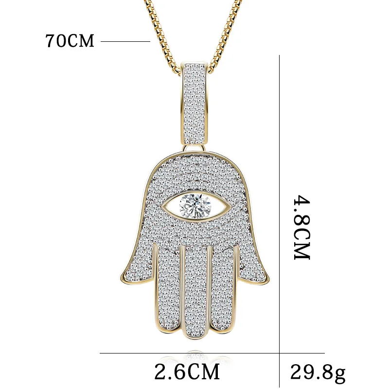 

Hip Hop Micro Paved AAA Cubic Zirconia Bling Iced Out Evil Eye Fatima Hand Amulet Pendants Necklace for Men Rapper Jewelry