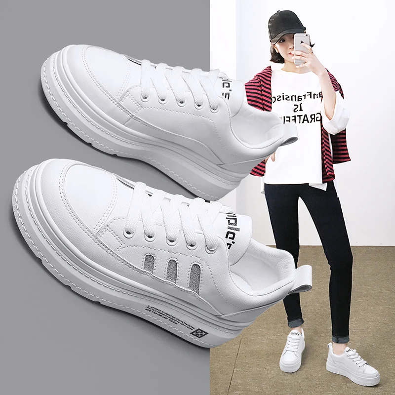 

2019 spring new fashion girls leather sneakers women's shoes flat shoes casual shoes women's high heel wedges platform shoes