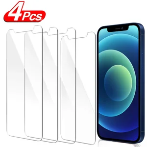 4pcs protective glass on for iphone 12 11 pro xs max xr 7 8 6s plus screen protector tempered glass for iphone 11 12 mini glass free global shipping