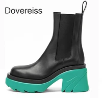 dovereiss winter new fashion sexy slip on round toe clear heels chunky heels genuine leather over the knee high boots 40 41