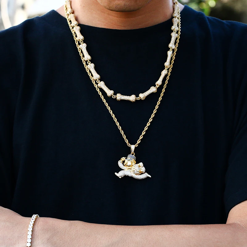 

Hip Hop Cartoon Character Wallet Pendant With 4MM Tennis Chain Cubic Zirconia Necklace For Men Women Fashion Party Gift Jewelry