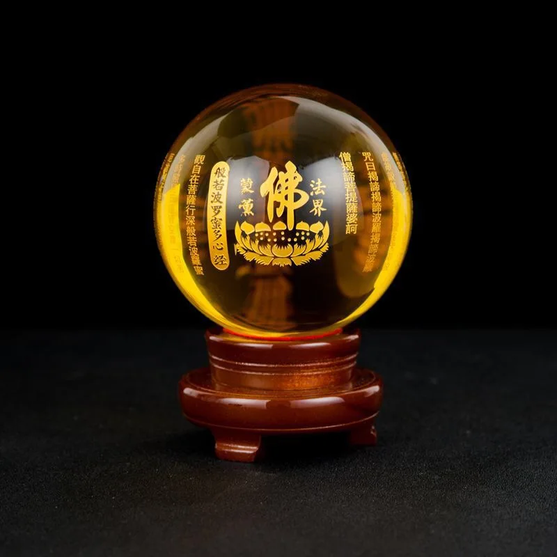 

Buddhism Crystal Crafts Prajna Paramita Heart Sutra glass ball Fengshui Ornaments l Creative Sculpture Home Decor Statue Gifts