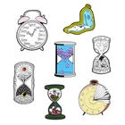 Мультяшный будильник с веселым временем песочные часы с цветами эмалированная брошь из сплава Значки для одежды сумка булавка аксессуары ювелирные изделия подарок для ребенка