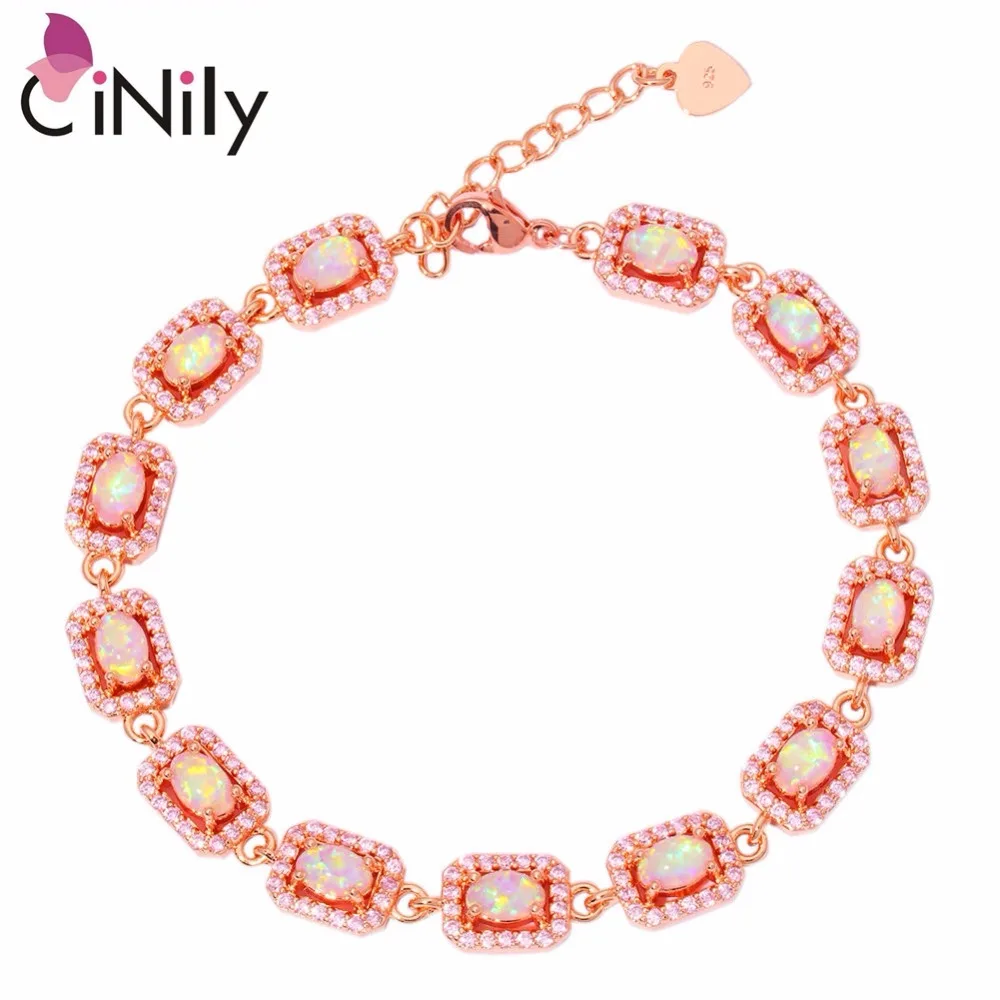 Женский браслет из розового огненного опала с фианитом|gold color|bracelets for women goldwomen
