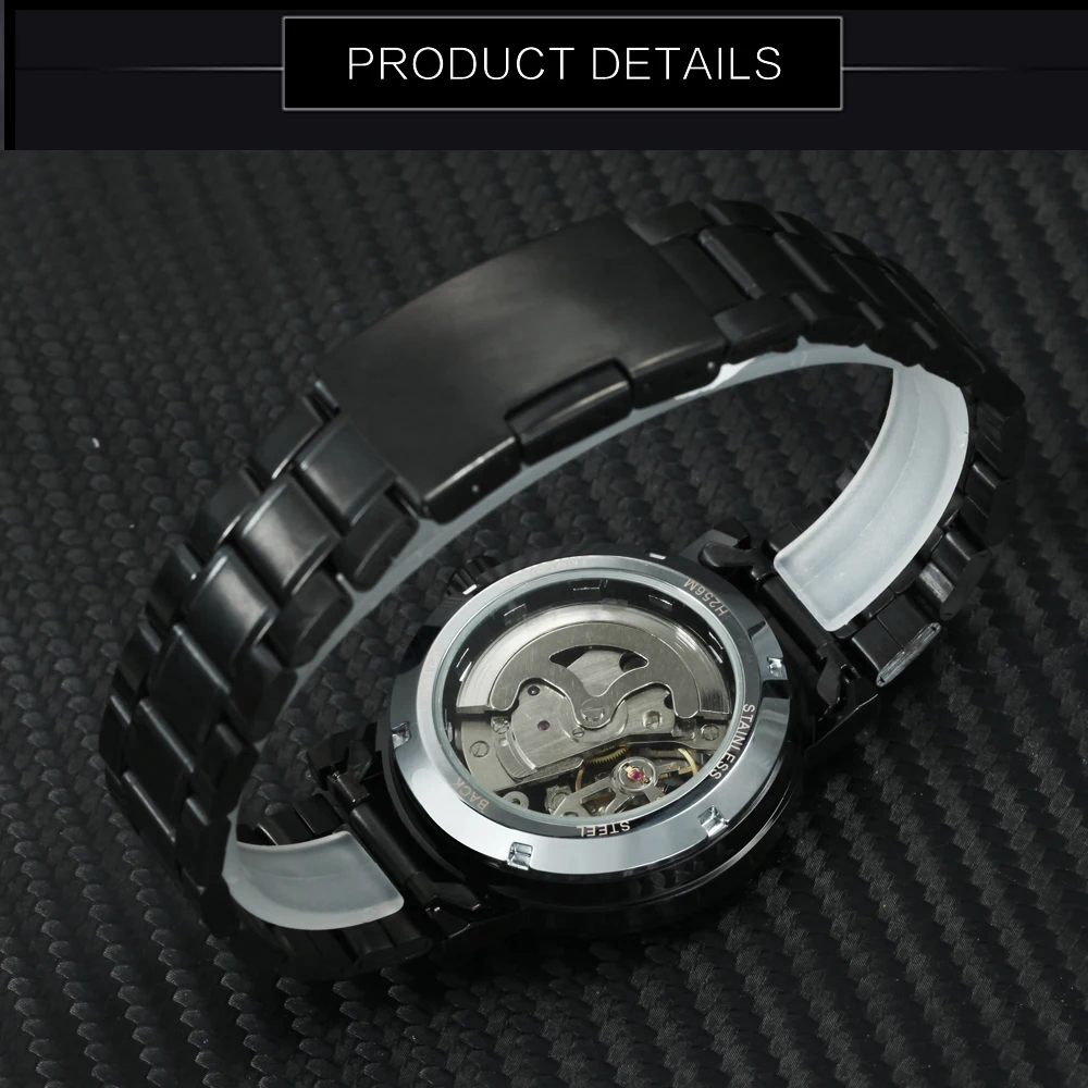 WINNER Ретро Бизнес автоматические механические часы для мужчин черный ремешок из