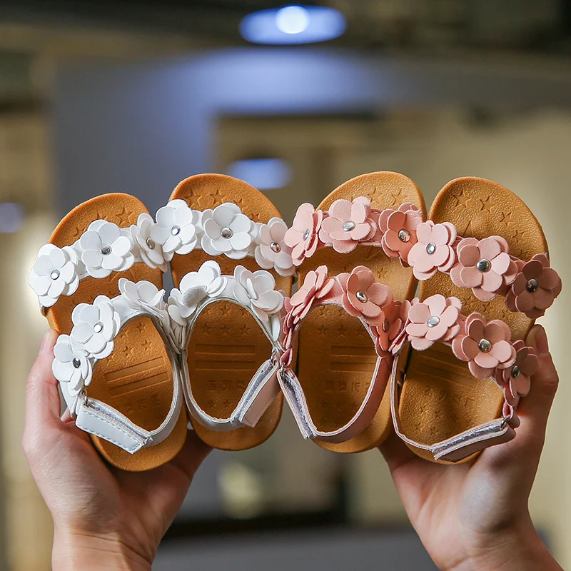 

JGSHOWKITO Baby Girl Medium Kids Sandals With Florals Sweet Princess Soft Quality Children's Beach Sandals For Girls Size 21-30