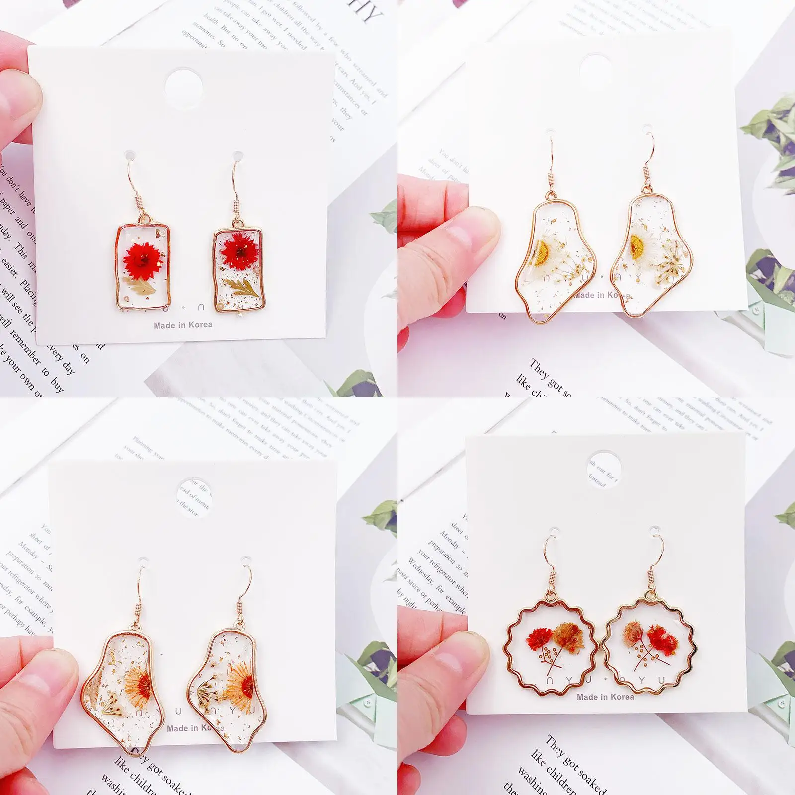 

1Pair Transparent Dried Flower Elegant Earrings Colorful Plant For Female Birthday Jewelry Brincos Gift
