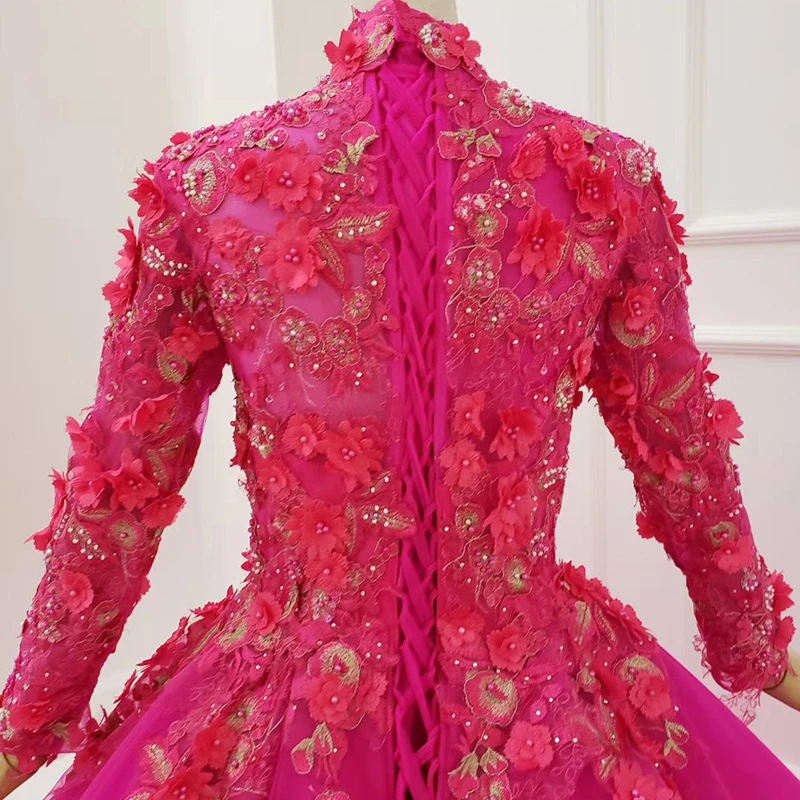 Мусульманское подвенечное платье HTL1155 фиолетовое невесты с длинным рукавом и