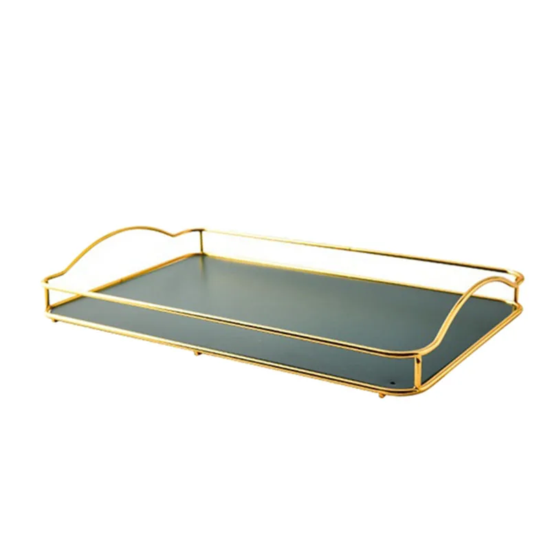 

AU -Light Luxury Iron Storage Tray Home Living Room Jewelry Storage Tray Creative Handle Tea Set Storage Tray