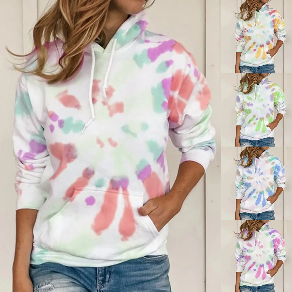 Размера плюс Женская Спортивная толстовка с капюшоном и тай-дай печатные