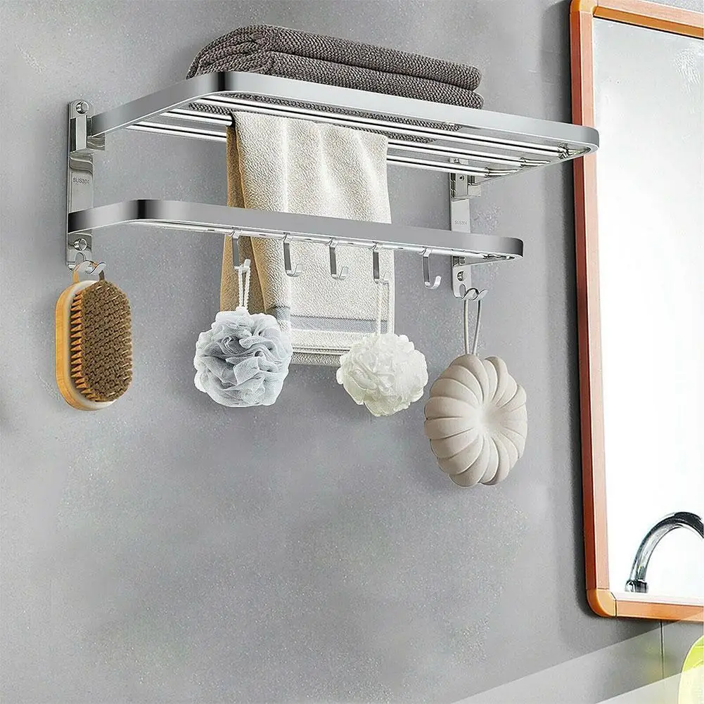 

Punch-free Folding Movable Bath Towel Shelf Steel Movable Rack Shipping Towel Free Bathroom Accessories Bathroom R2r5
