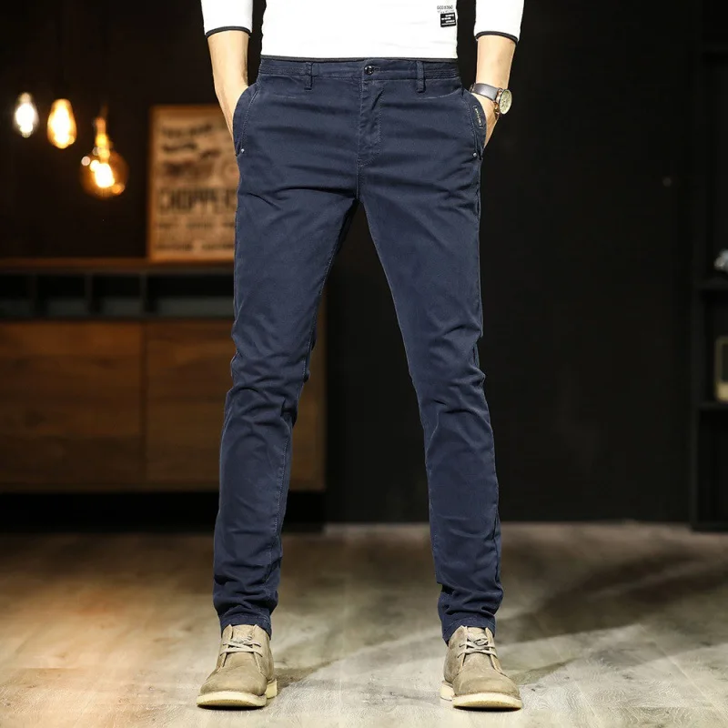 

Men's spring and autumn business casual pants cotton pants simple fashion straight pants trend loose versatile slim stretch