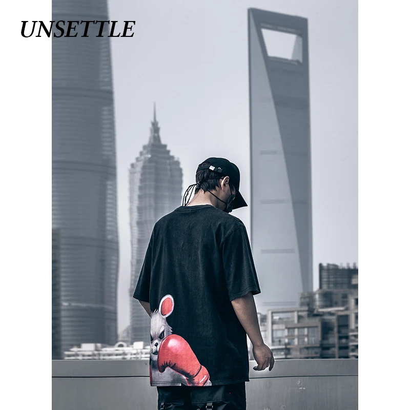 UNSETTLE 2020SS Harajuku футболки лето мужчины/женщины хип-хоп Забавный принт бокс Кролик