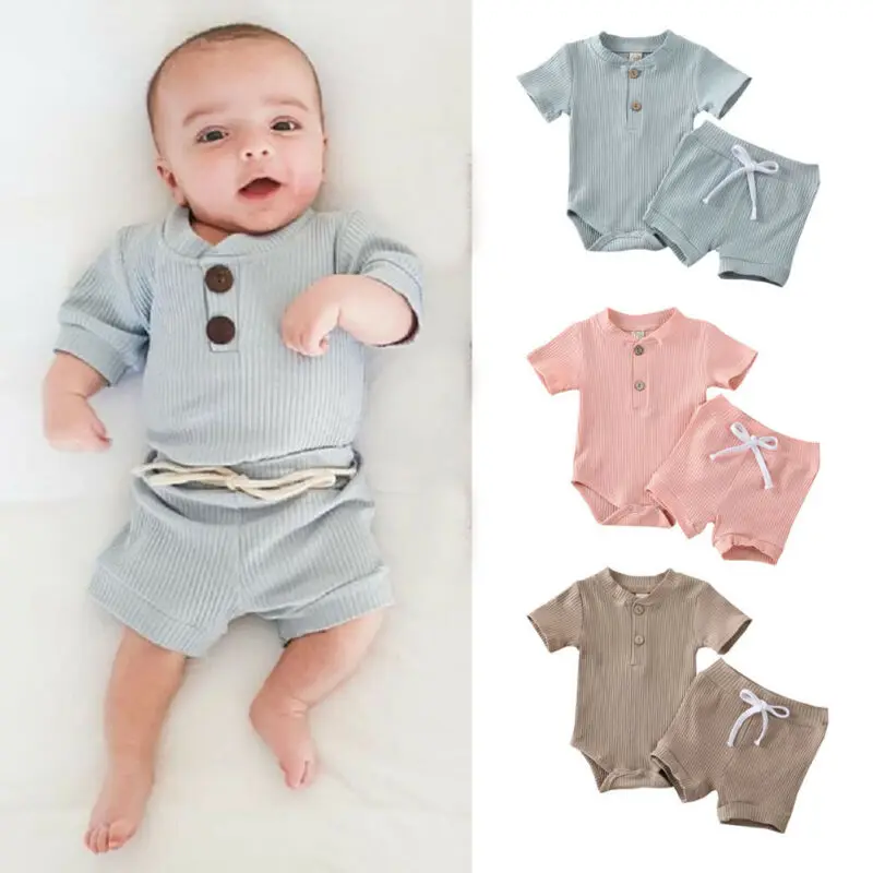 Newborn Kid Baby Boy Girl Casual Solid Clothes Romper Bodysuit Shorts Outfits Summer Set 0-24M | Детская одежда и обувь