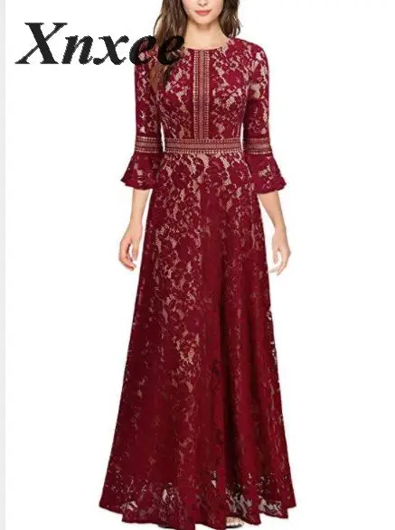 Женское элегантное осеннее Новое Кружевное Свободное длинное тонкое платье Vestido de novia