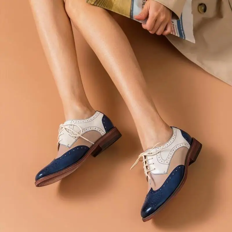 Женская обувь на плоской подошве в винтажном стиле из PU искусственной кожи