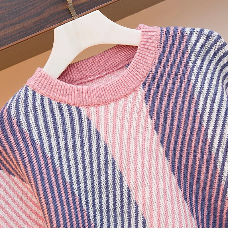 

2020 New Women's Knitted Sweater 2 Pieces Sets Autumn Winter Striped Knitted Sweater Pullovers and Knit Warm Skirts Female R400