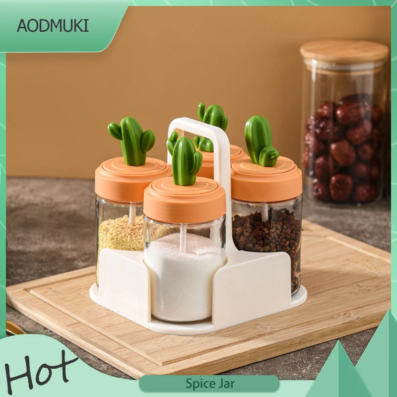 Креативная стеклянная комбинированная баночка для приправ в форме кактуса