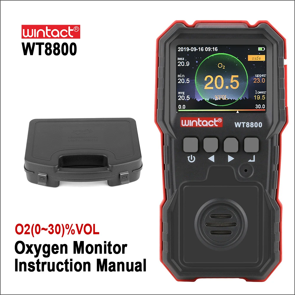 Монитор кислорода RZ профессиональный перезаряжаемый цифровой газовый датчик высокой чувствительности ядовитый звуковой-световой вибрационный сигнал детектор О2 включен.