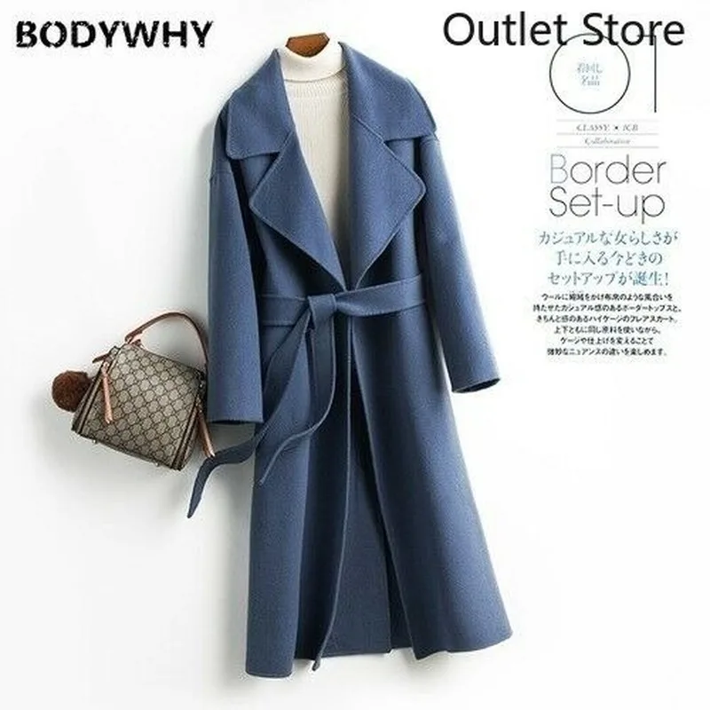 

Women Woolen Cashmere Coats Autumn Winter Warm Double-Faced Wool Overcoat 2020 Woolen New Fashion Vintage Minimalist Outwear
