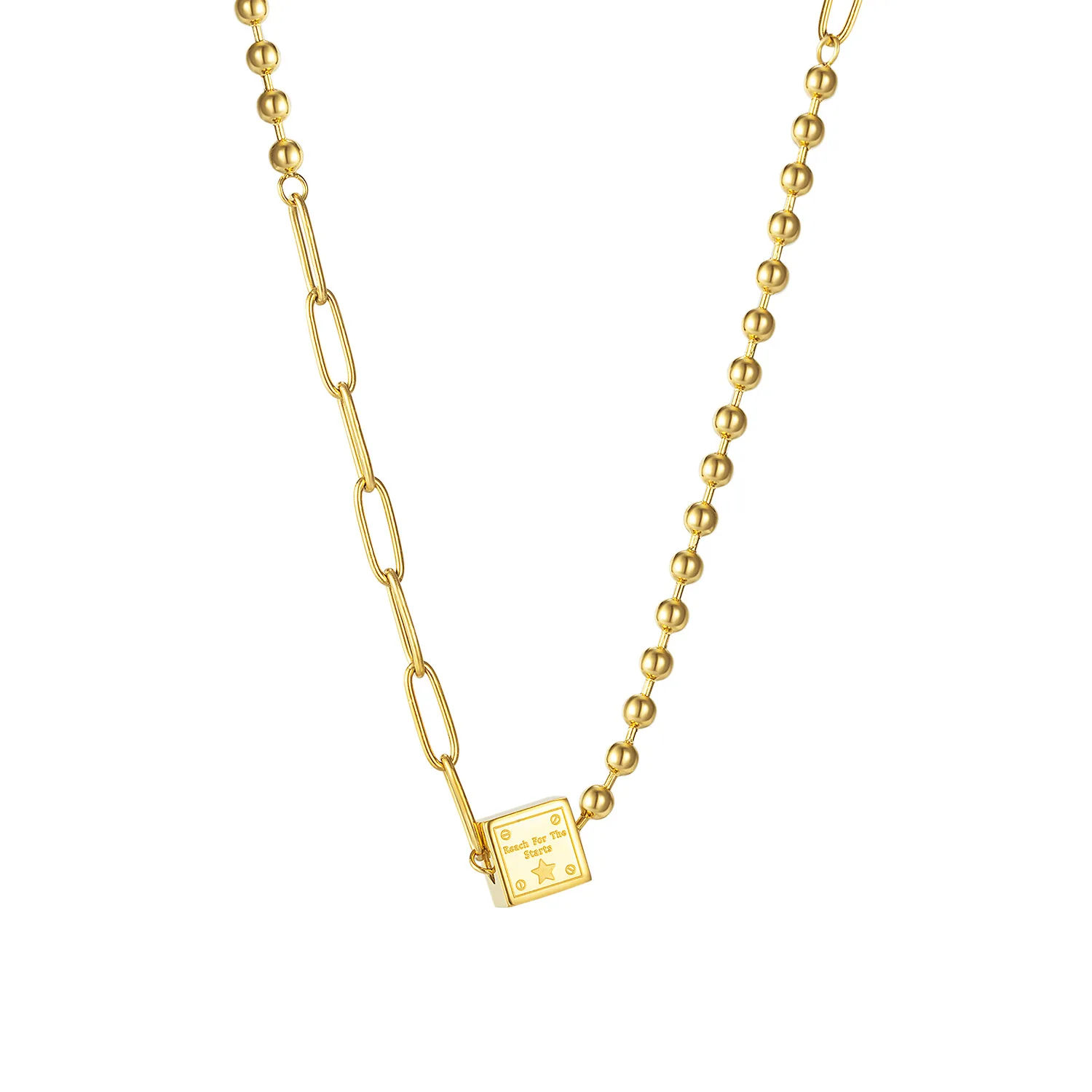 

Дамы роскошные шить шарик цепи ожерелье из нержавеющей стали квадратный кулон ожерелье свитер цепи бренд ювелирных изделий подарок