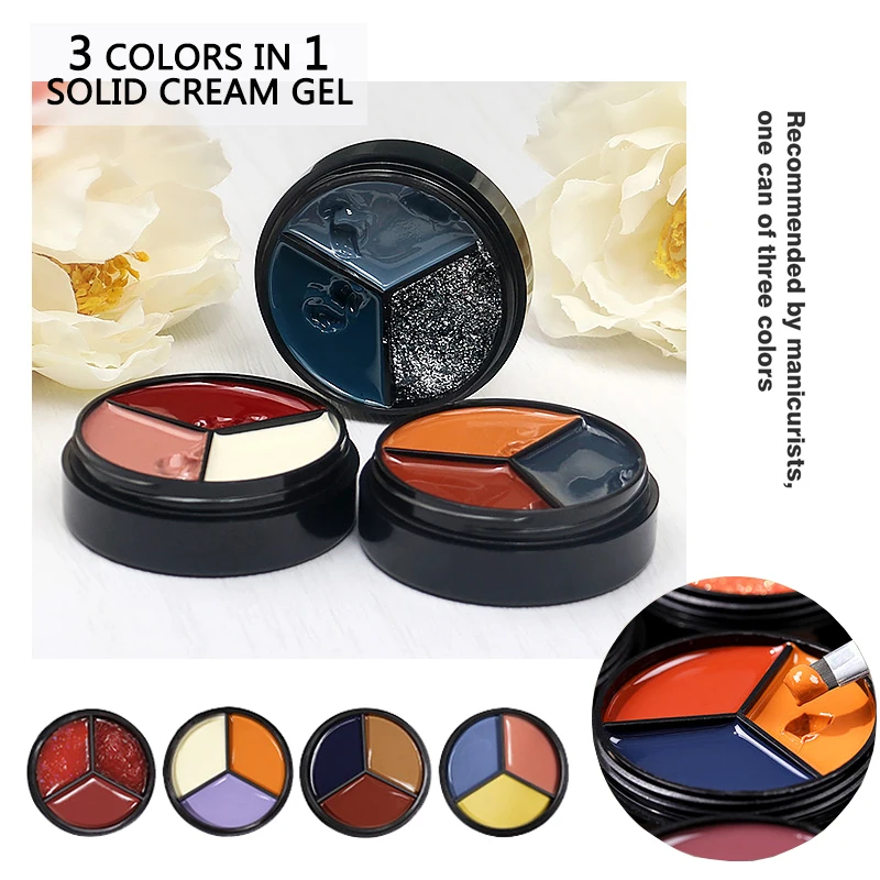 3 Colors in 1 24colors/Sets Solid Cream Nail Gel Kits&Sets For Base Top Coat Nail Gel Polish UV Gel Painting Nail Design
