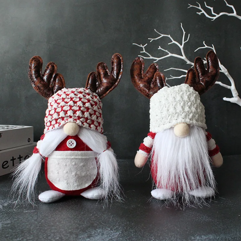 

26CM Christmas Faceless Doll Ornaments Christmas Decoration Antlers Old Man Doll White Beard Dwarf Standing Doll Window Decor